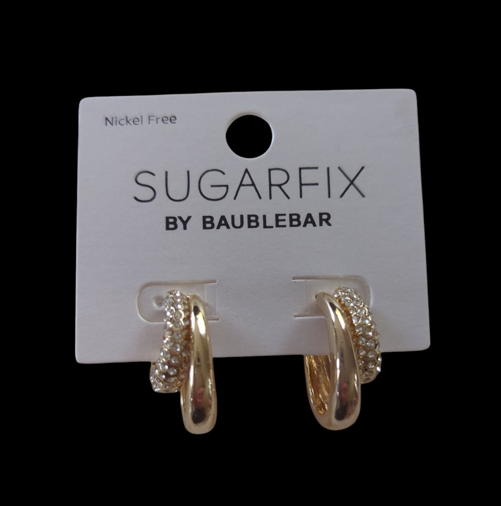 NWT Sugarfix by Baublebar Doubled Up Earrings Gold Toned Crystal Embellishment